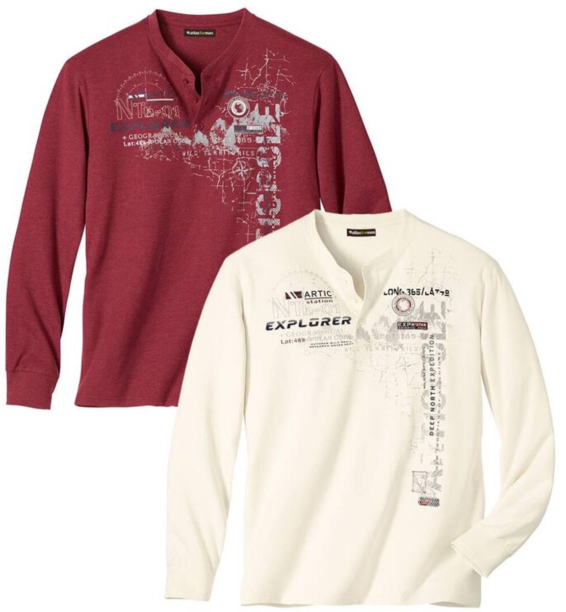 ATLAS FOR MEN - Set van 2 longsleeves met Tunesische kraag - Heren - Verkrijgbaar in grote maten - XL