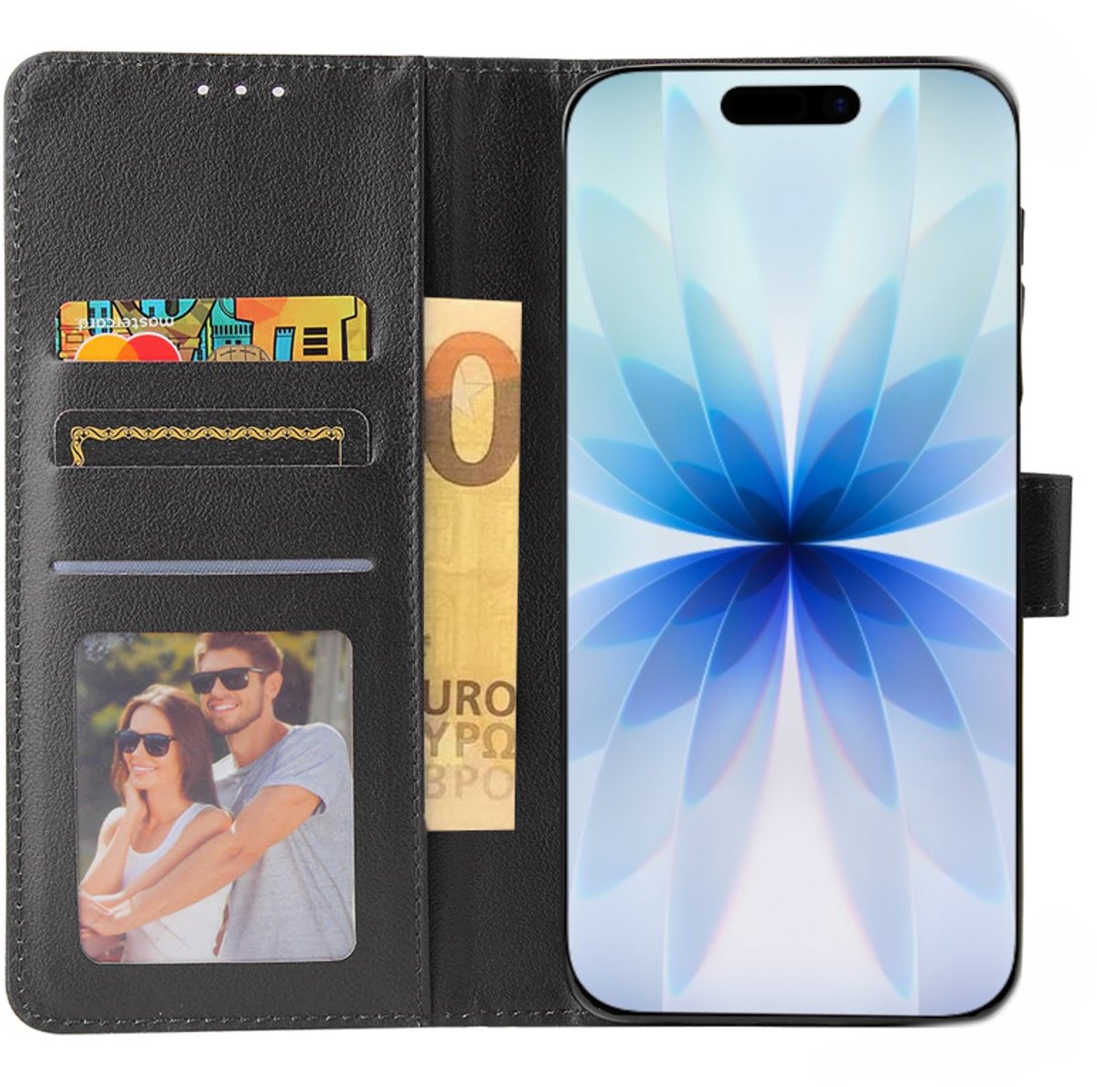 Bookcase Hoesje Geschikt Voor iPhone 17 - Wallet Case - Hoesje Met Pasjeshouder - Zwart