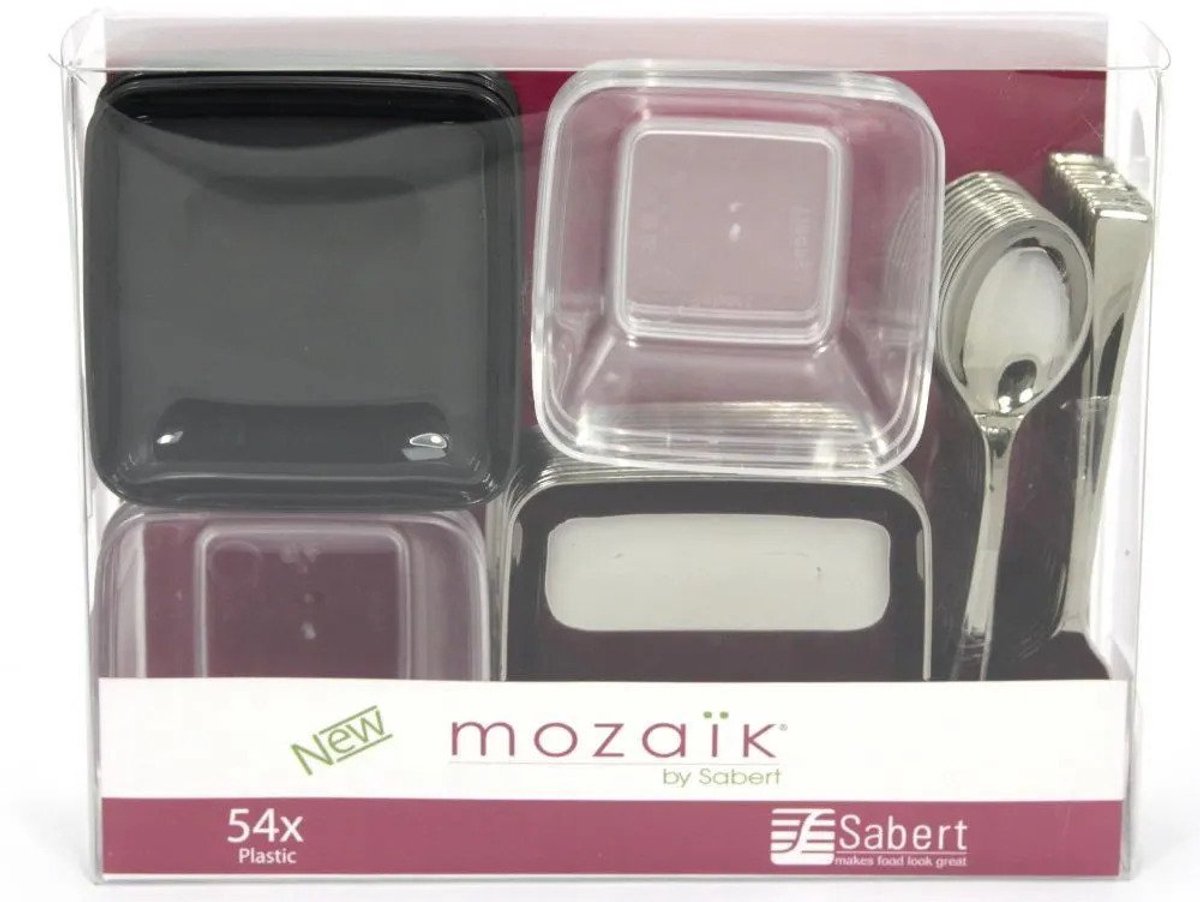 Sabert Appetizers Mix - Zilver / Zwart / Transparant - Kunststof - Set van 54 - Design Servies voor Amuse Tapas - - proefschotel - amuse - petit four - tapas Ideaal voor feest / bruiloften / verjaardagen / bedrijfsfeesten Sabert Zilver