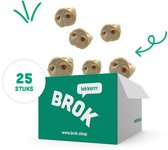 Een groene doos met het BROK logo, met daarboven zes gepofte varkensneuzen.