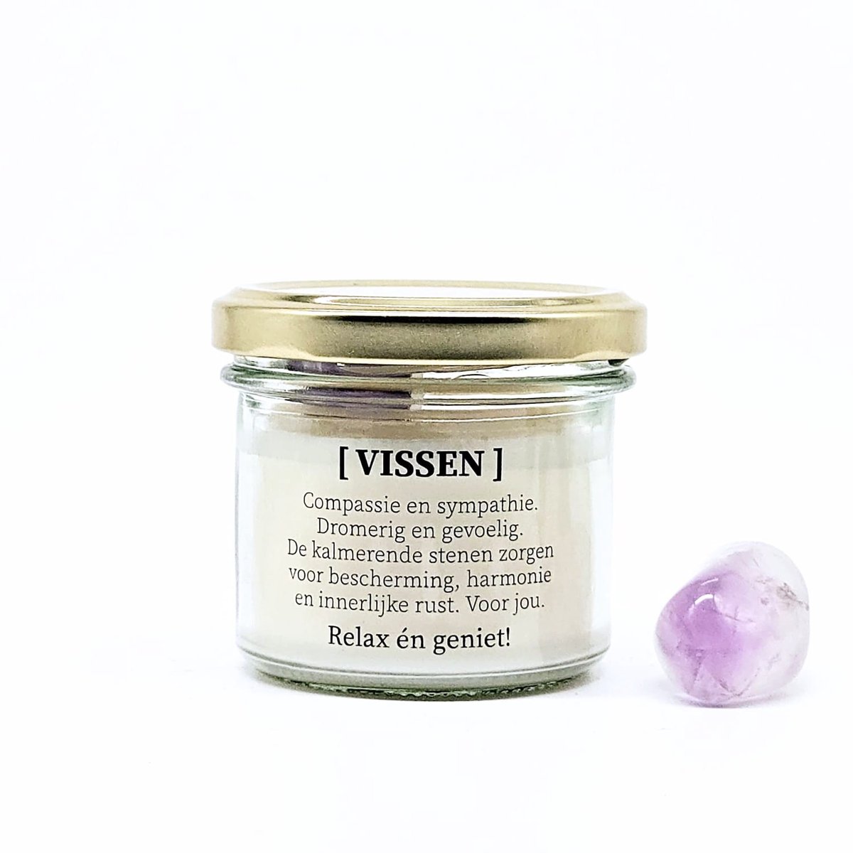 Candlelight-on - sterrenbeeld kaars met edelsteen - Vissen - o.b.v. sojawas en etherische oliën