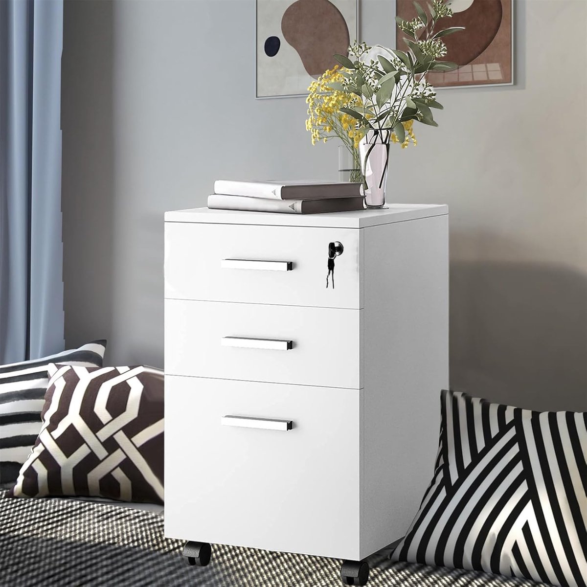 Afsluitbare Mobiele Archiefkast voor Thuiskantoor - 40x38x68 cm - voor Thuiskantoor 3 Laden, Ruim - Medahomestore