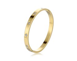 Goudkleuring Roestvrijstalen Armband Bangle - Damesarmband met Zirkonia - 18K Goudverguld - Waterbestendig Cadeau voor Vrouwen, Jubileum, Bruiloft of Verjaardag - Stainless Steel - Goud