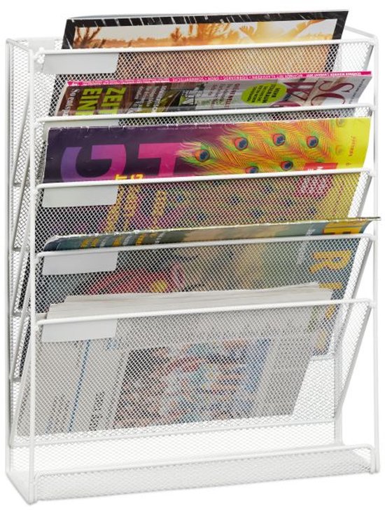 Porte-revues mural Doodadeals- 5 compartiments A4 - Porte-revues mural en métal - Wit moderne - Gain de place