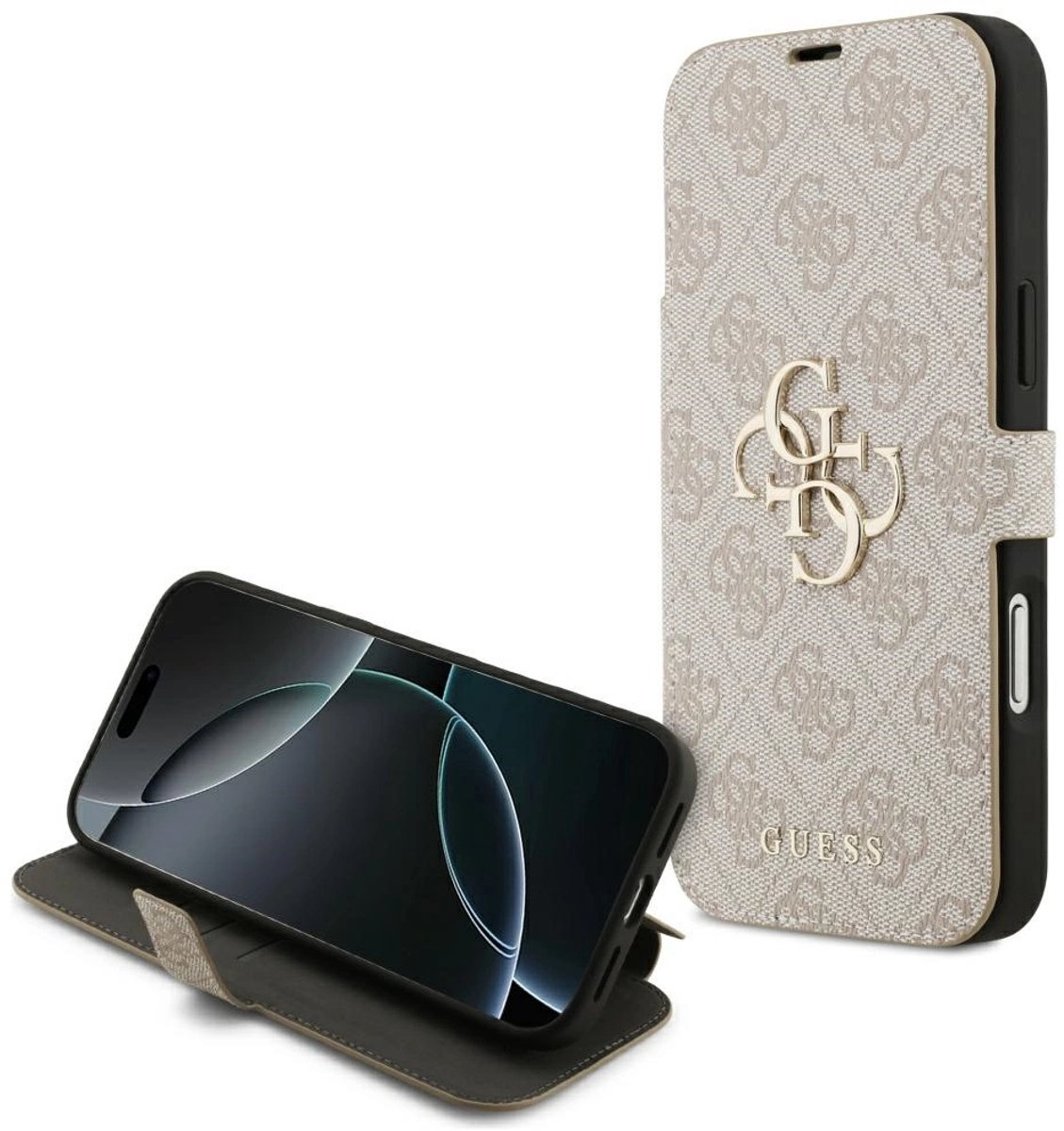 Guess 4G Big Metal Logo Book Wallet Case hoesje voor iPhone 17 Pro Max - Roze