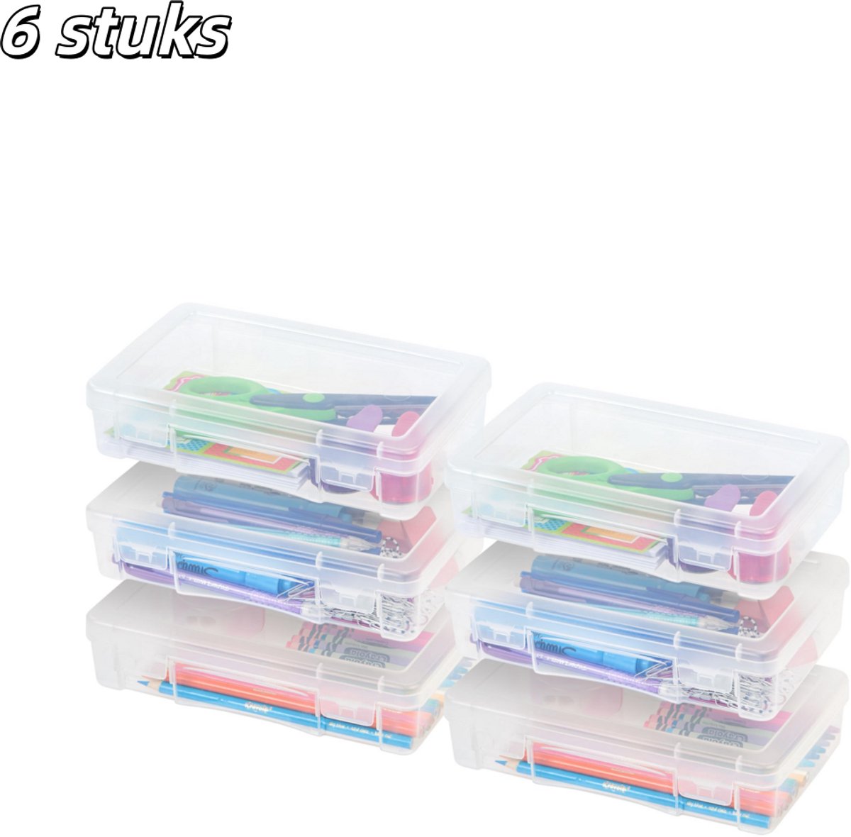 6 stuks - Opbergdoos - Plastic etui - Stapelbaar - Met klikdeksel - Geschikt voor cosmetica, lippenstift, pennen, dressingtafel en bureau-indeling - Klein formaat - Wit