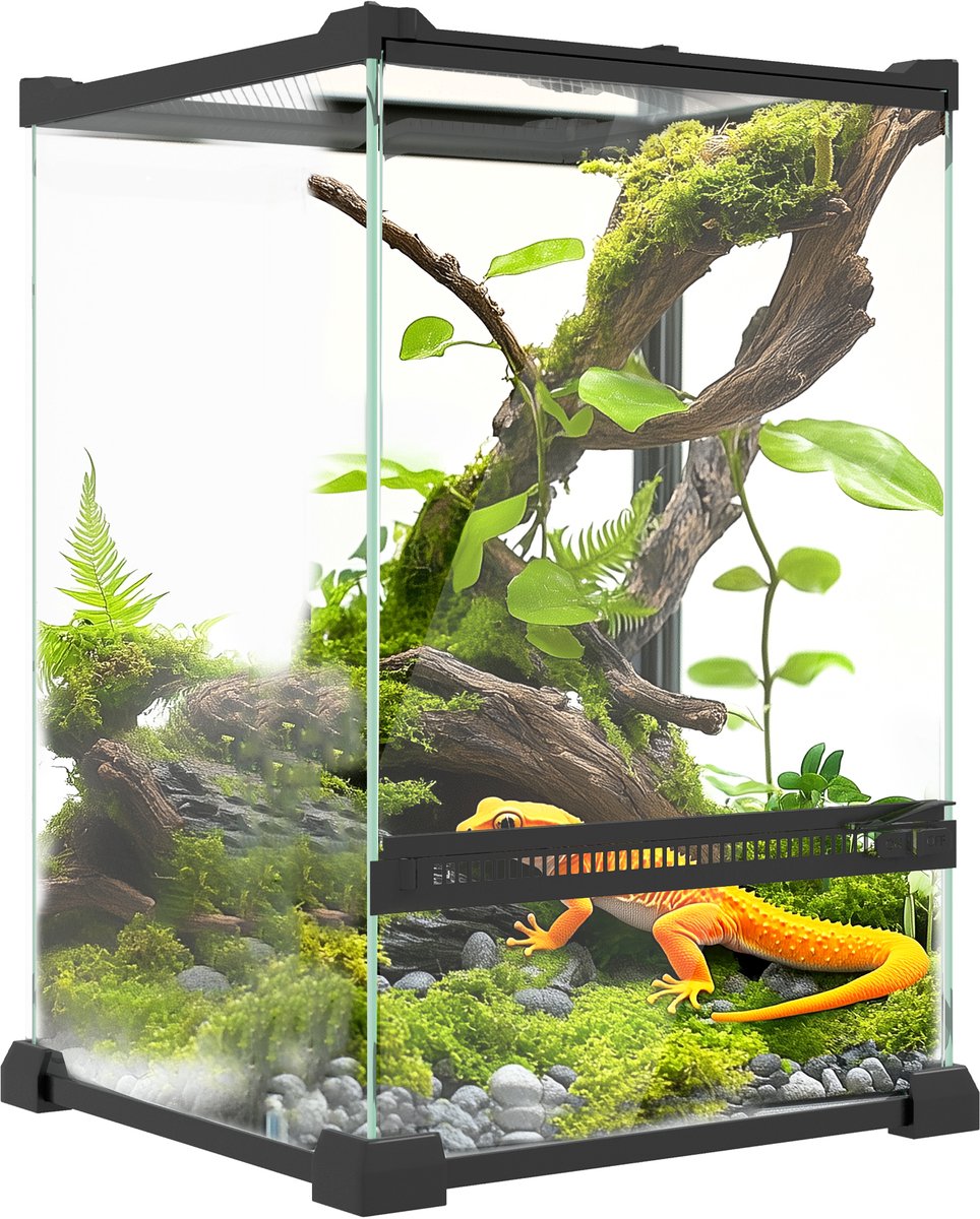 PawHut Reptielenbox - Gehard Glas - 20x20x30cm - Transparant