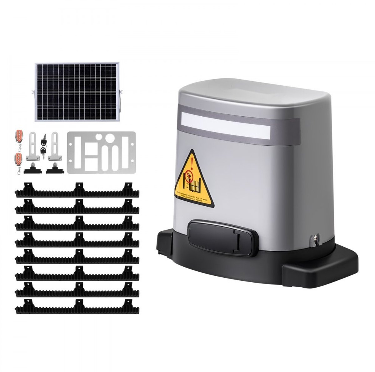 Automatische Schuifpoortopener - Schuifpoortmotor op zonne-energie - Vermogen 280 W - Tot 800 kg en 20 m - Infraroodsensor - Afstandsbedieningen (2x) - Tandwielaandrijving