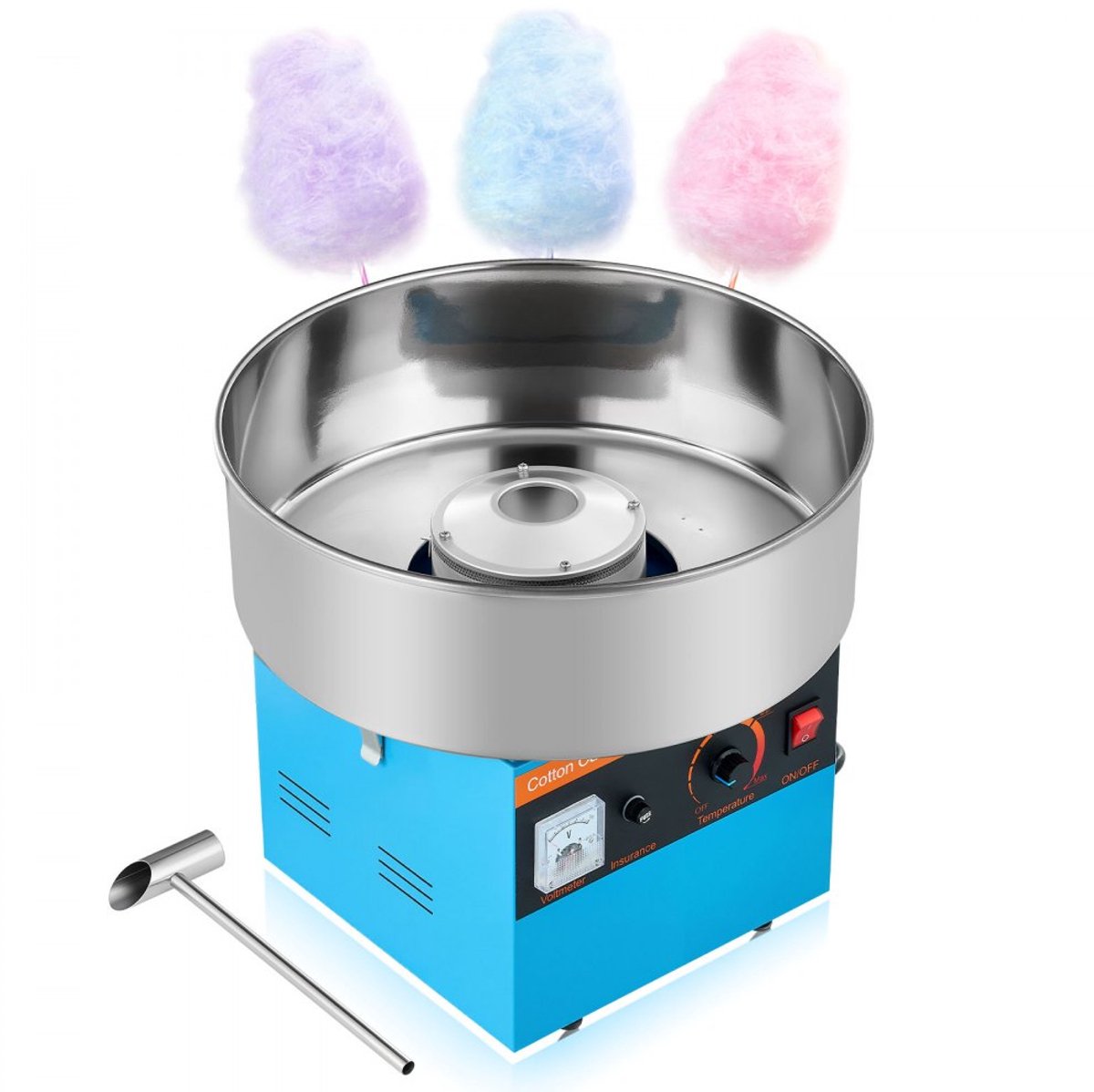 Suikerspinmachine - Elektrische Suikerspinmaker - 1000 W - 38 cm RVS Kom - 3500 t/min - Inclusief Suikerlepel - Voor Thuis & Feestjes - Blauw