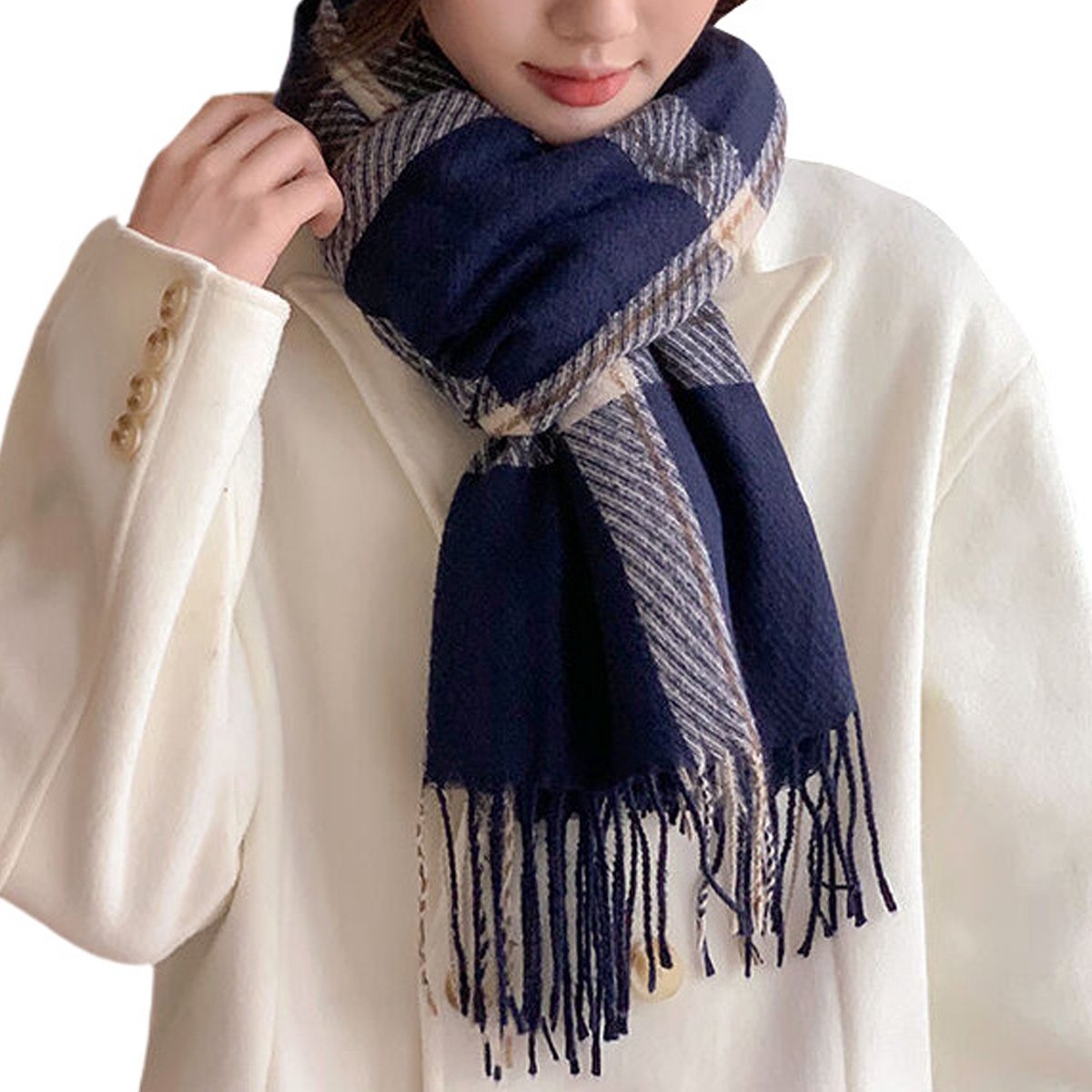 Winter Sjaal Dames - Blauw-Zwart Ruit - Dames - Dagelijks, Werk & Buiten - Cadeau