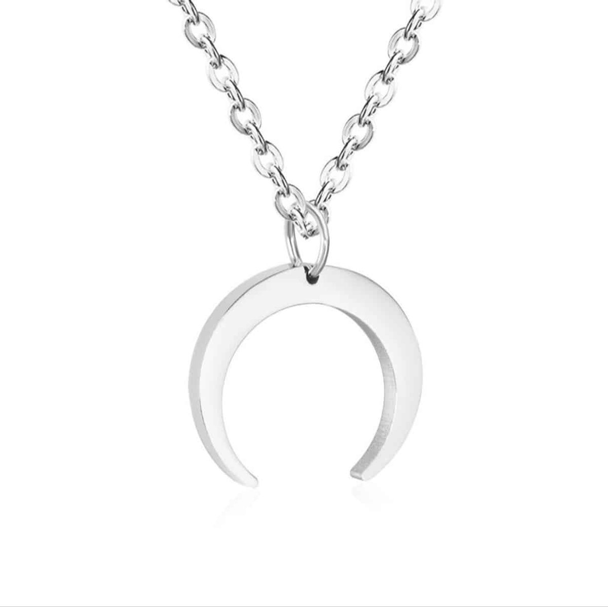 Planet Pink - Ketting halve maan hanger zilver - Stainless Steel - Roestvrij Staal rvs - Waterproof
