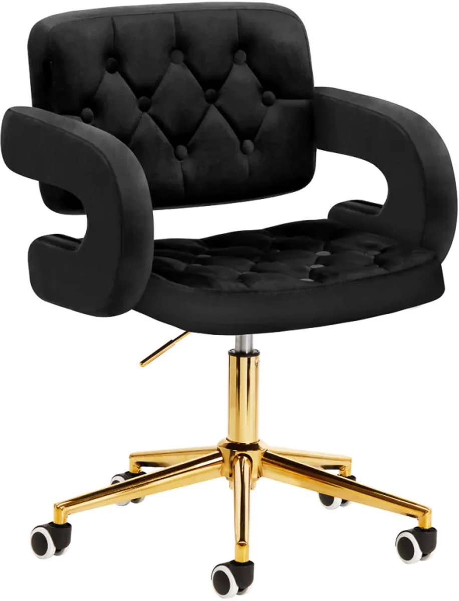 Draaistoel LUX zwart fluweel - luxe stoel - salonstoel - decor - visagie stoel - kapper stoel - fluweel - gouden stoel - draaibaar