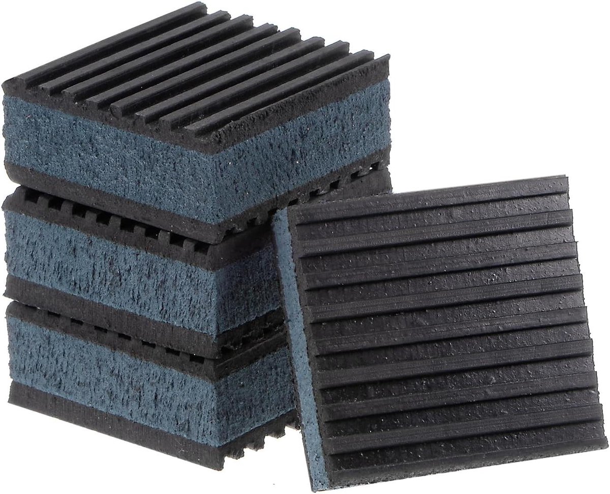 EGoods - Foam Rubber Anti Vibratie Pads voor Isolatie HVAC Systeem en Wasmachine - Set van 4 Stuks met Anti-Slip - Zwart en Blauw - 2" x 2" x 7/8"