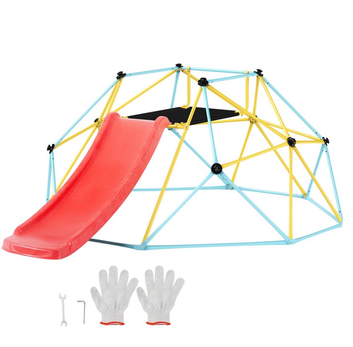 Klimkoepel - Geometrisch Klimrek met Glijbaan - Diameter 2,44 m - Draagvermogen 272 kg - Met Klimgrepen - Voor Binnen en Buiten - Leeftijd 3-9 Jaar