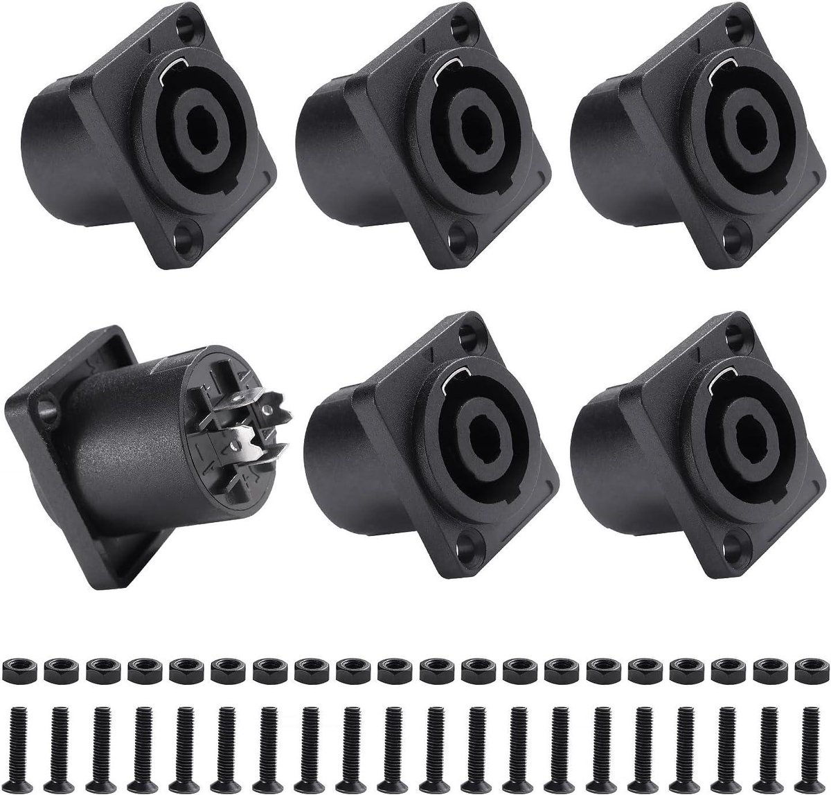 EGoods - 6 Stuks Speakon Panel Twist Lock luidsprekeraansluiting voor NL4MP NL4MPR NL4FC - Vierkante - Inclusief Schroeven en Schroevendraaier