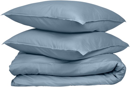 Set de housse de couette Wocha - Satin 100 % Katoen biologique (300 fils) - 260 x 200/220 - Blauw - Qualité Premium et durable - Incl. 2 taies d'oreiller