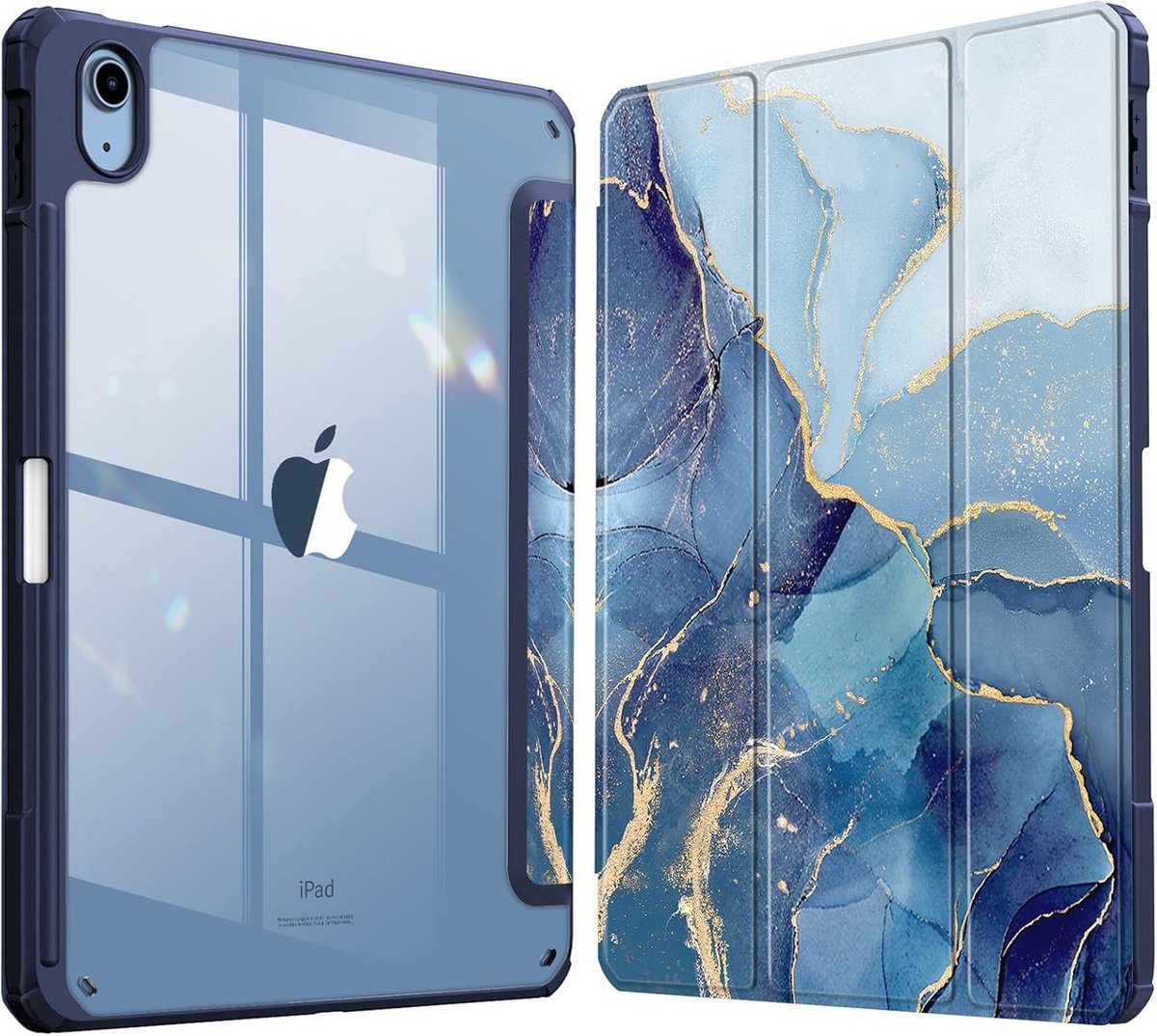 Zandarix Geschikt voor Apple iPad A16 (2025) - Book Case - Automatische Slaap/Waak Functie - Ingebouwde Potloodhouder - Tablethoes - Oceaan Marmer