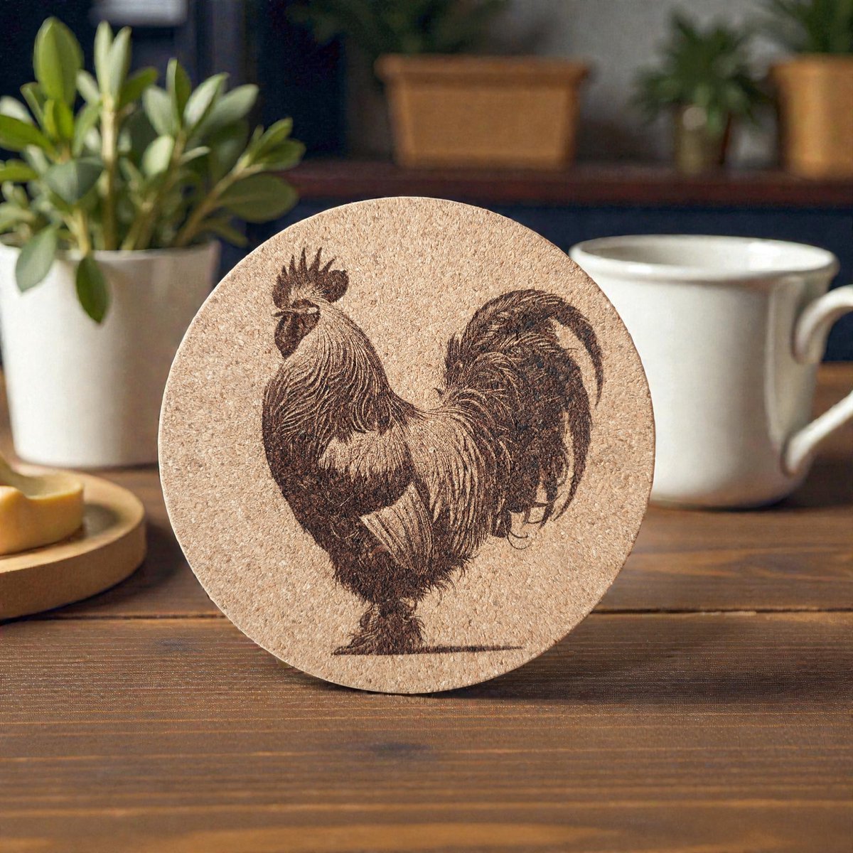 Baardmans Creaties - Pannen-onderzetter kurk rond 17 cm 'Haan'