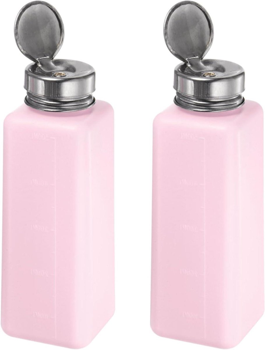Allecta - 2 pompdispensers voor vloeistoffen en alcohol - Nagellakverwijderaar fles - Roze - 500 ml