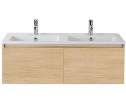 Frozen Badmeubelset 120 cm - Greeplijst in Kleur - Casella Oak - Keramische Wastafel Wit Dubbel 2 Kraangaten