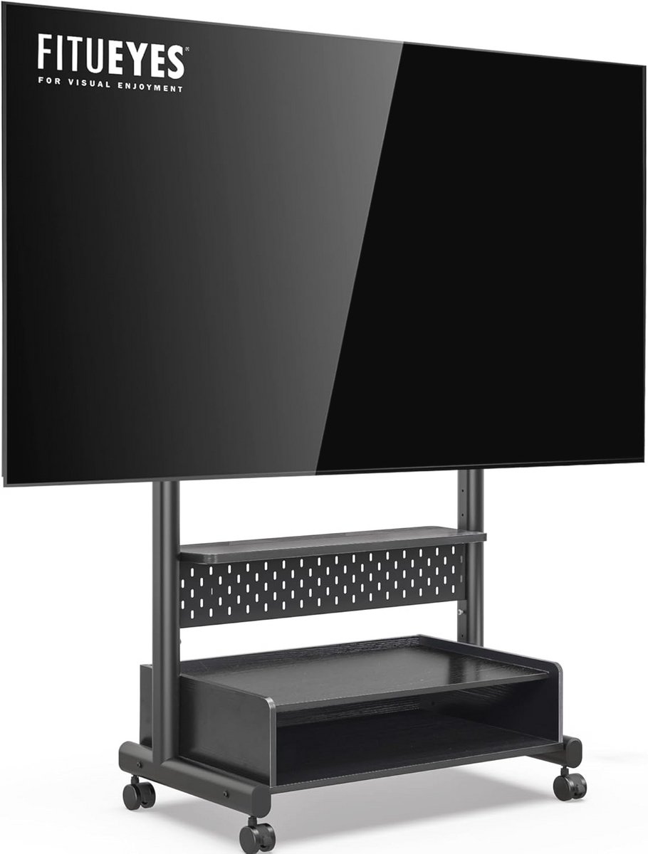 tv meubel – tv standaard – tv kast – tv trolley – tv meubel op wieltjes – Verstelbare Hoogte 103,6-140,5 cm – Geschikt voor 40-85 inch, Max. 60 kg