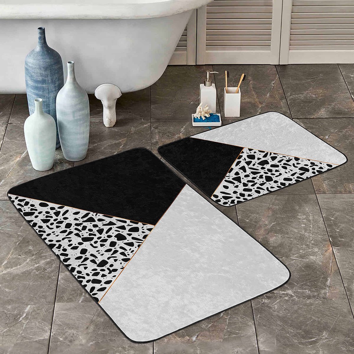 Boraboi® Badmat antislip 2 stuk set- Badmatten 60x100cm en 50x60cm,(Zwart,Grijs)