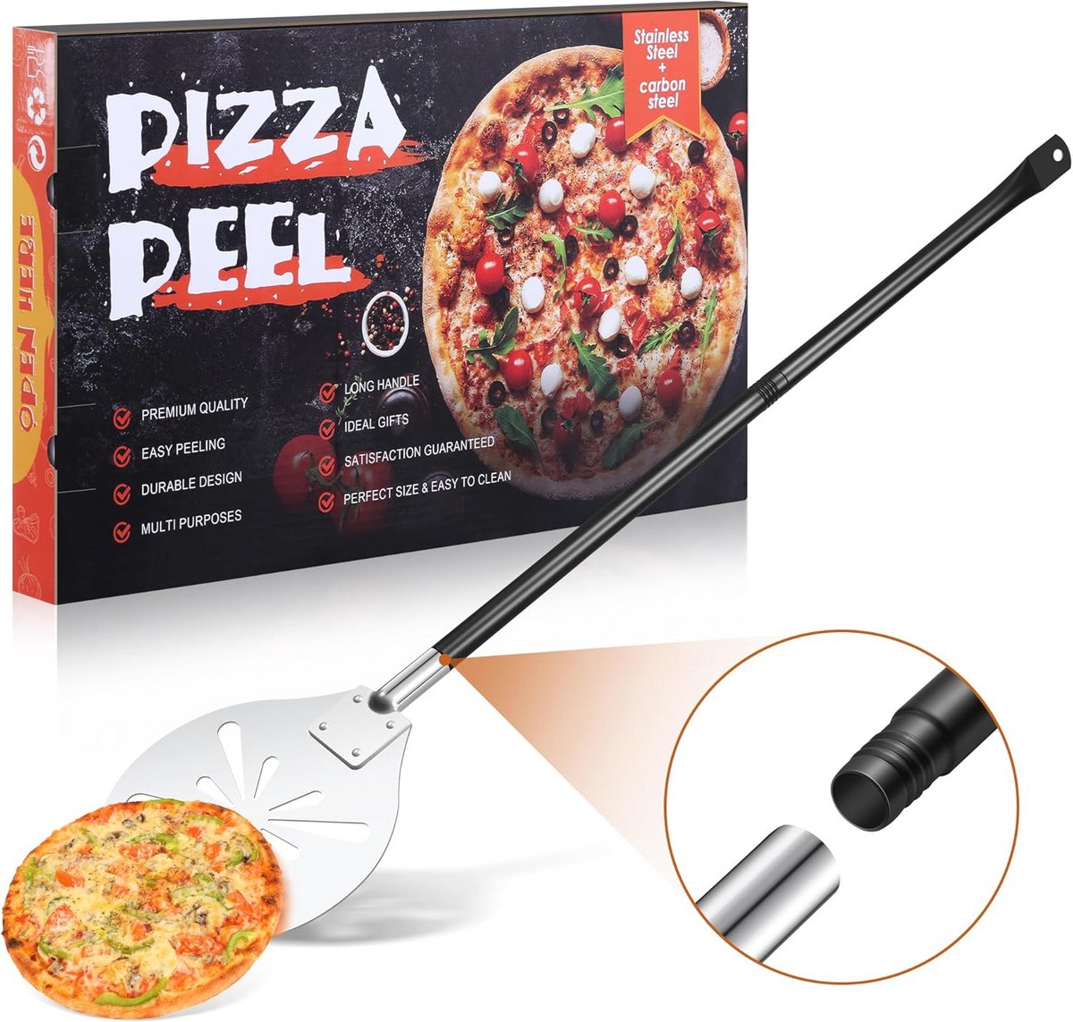 Geperforeerde Pizzaschuiver voor BBQ en Oven - RVS Handvat