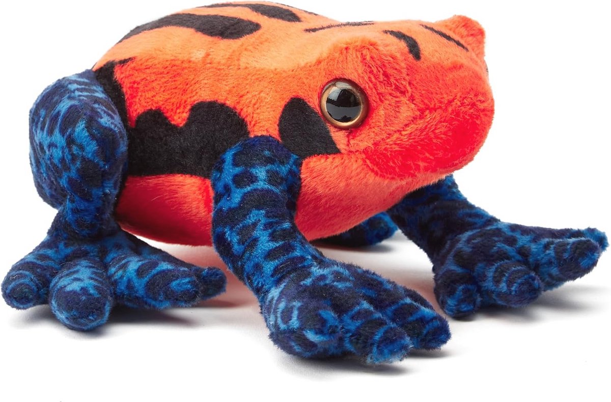 100% Gerecyclede Knuffel Pijlgifkikker Oranje/Blauw - Eco-Vriendelijk Speelgoed voor Pasgeborenen