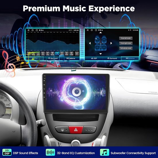 Autoradio - 2+32G Android 15-inch, compatibel met Peugeot 107 en Citroën C1 (2005-2014) met draadloze CarPlay.