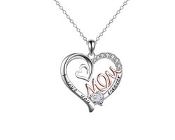 Lumici® | Mama Ketting v5 – Bicolor Zilver met Rosegouden Tekst – Ketting Voor Moeder – Mom Necklace – Hartjes Ketting – Cadeau Voor Haar – Moederdag Geschenk – Dames Ketting – Collier – Valentijn – Liefde – Zilver & Rosegoud