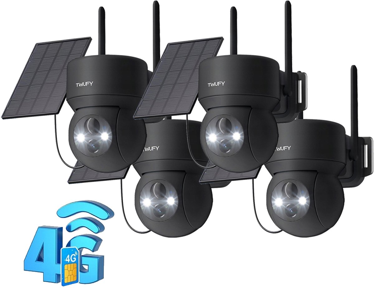 Beveiligingscameradraadloos TZ3-SNB334 – 2K 3MP FULL HD - Camerabewaking - Bewakingscamera Voor Buiten - Buitencamera - Buiten Camerametnachtzicht - Oplaadbaar - Zwart - 4 stuks