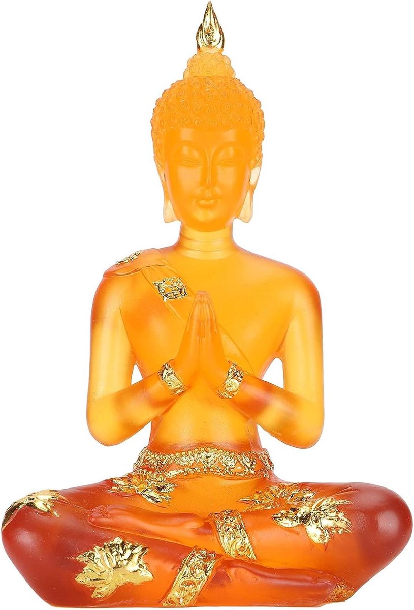 Allecta - Transparante Zittende Boeddhabeeld Hars Antiek Bidden Beeldje voor Thuis Kantoor Decoratie - Meditatie Sculptuur Tuinbeeld Huisaltaar