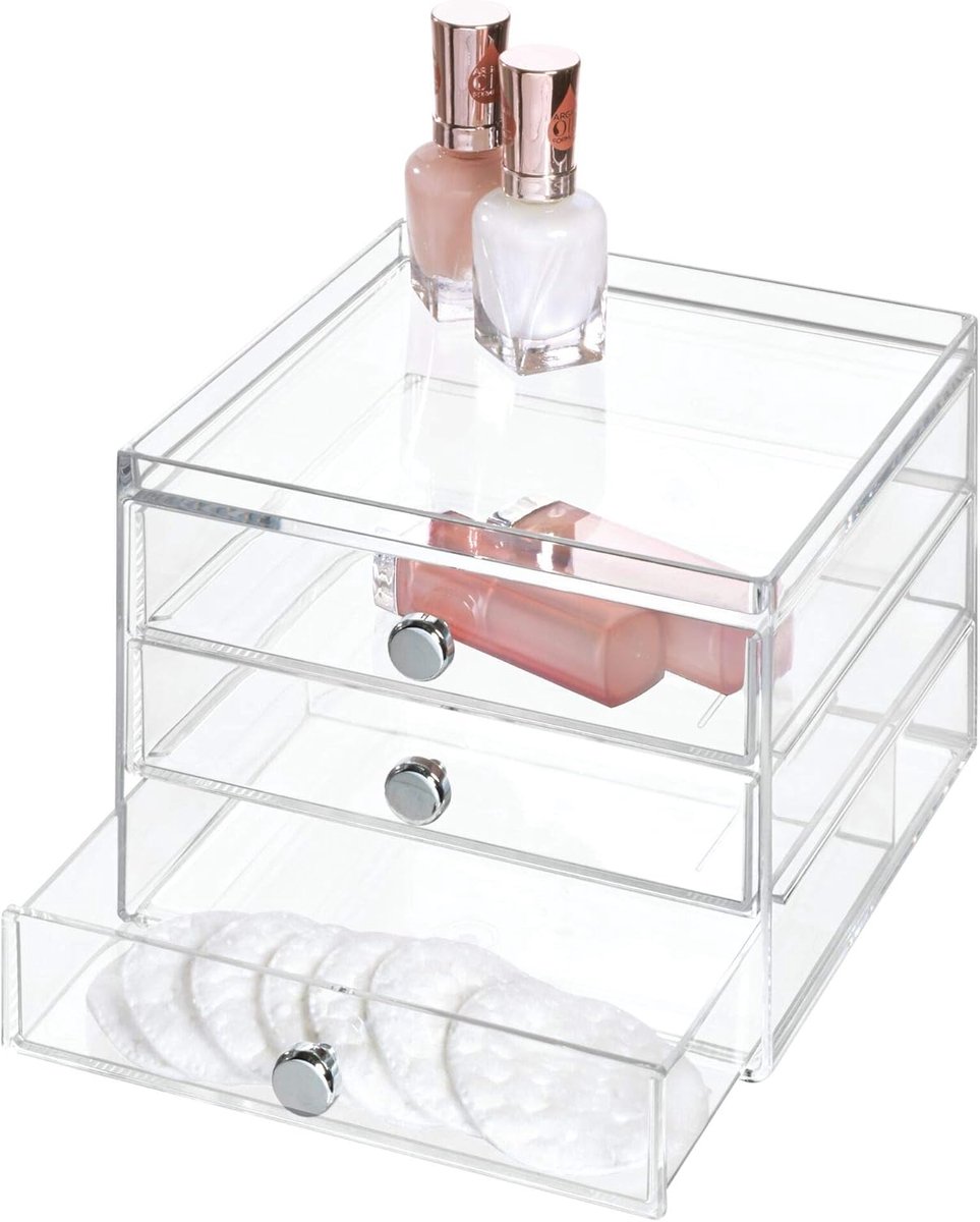 Famanu – Smalle stapelbare lade-organizer met 3 transparante laden