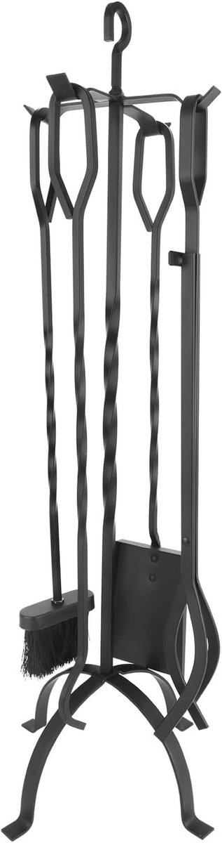 5-delige Haard Gereedschap Set met Standaard - Smeedijzeren Open Haard Tools