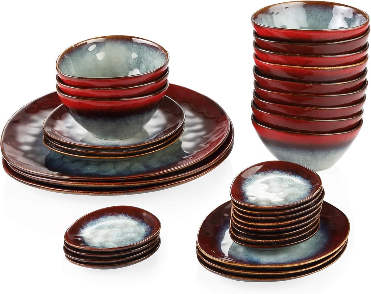 33-delige gecombineerde serviesset - Vintage keramiek met ovenverandering glazuur