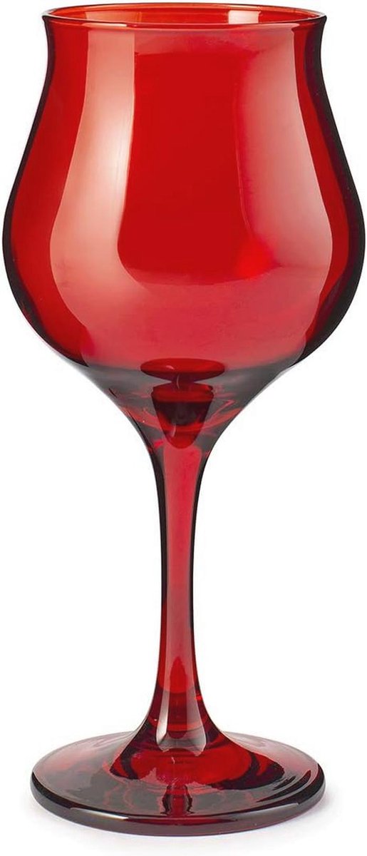 6-delige Wavy Glazenset voor Witte Wijn in Rood - Perfect voor Feestjes