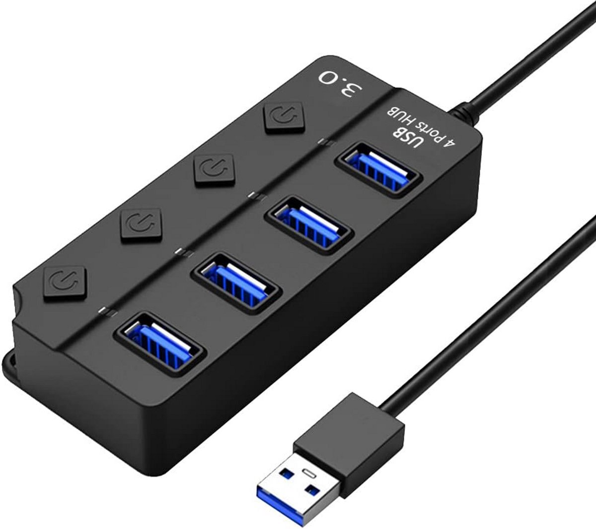 USB-hub met 4 poorten en onafhankelijke schakelaars voor snelle gegevensoverdracht