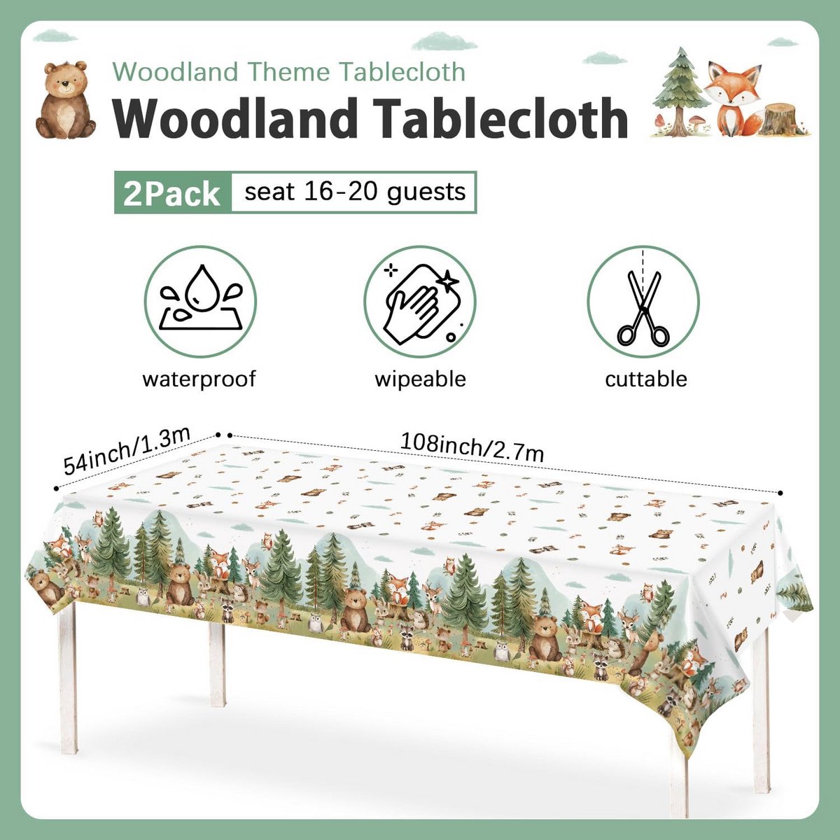 Bos tafelkleed 137 x 274 cm - 2 stuks voor verjaardagen en feestdecoraties