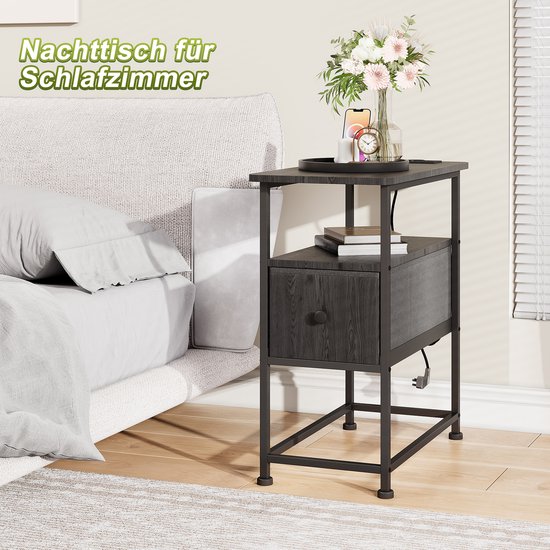 Table de salon avec Siècle des Lumières LED et options de chargement, table de chevet avec 1 tiroir et 2 Planches ouvertes, commode 60 x 30 x 62 cm, Zwart