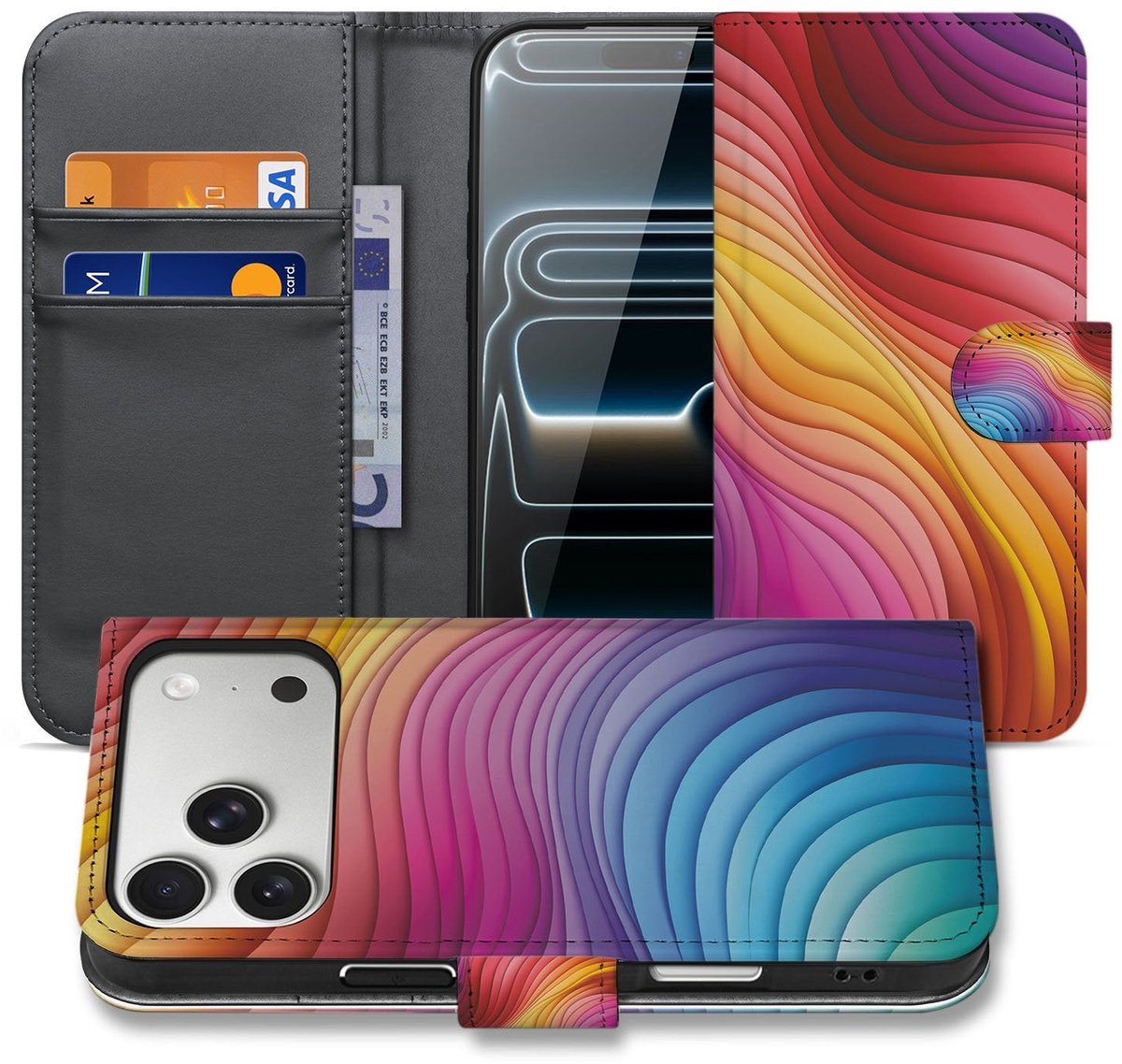 Book Case Hoes Regenboog Voor Apple iPhone 17 Pro PU Leer Pasjes