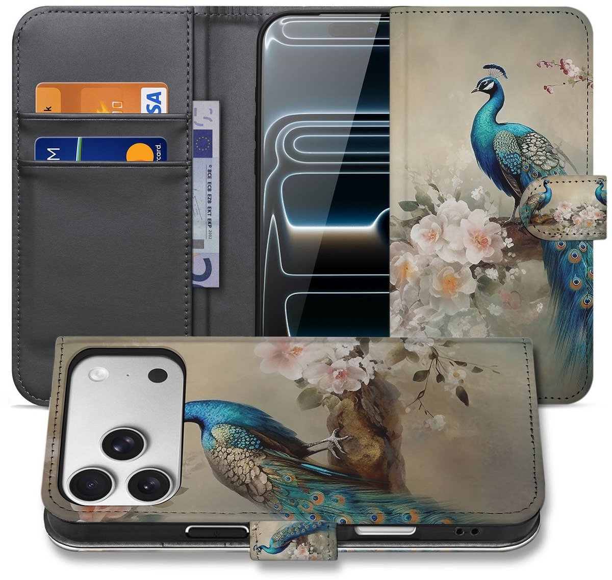 Telefoonhoesje Met Pasjes Vintage Pauw Design Voor Apple iPhone 17 Pro Max