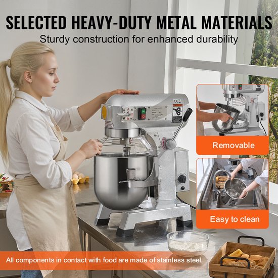 Professionele Voedselmixer - Industriële Mixer - Horeca Mixer - Keukenmixer - Mengmachine - Krachtige Motor - 20QT - 1100W - Roestvrijstalen Mengkom van Merkloos — afbeelding 4