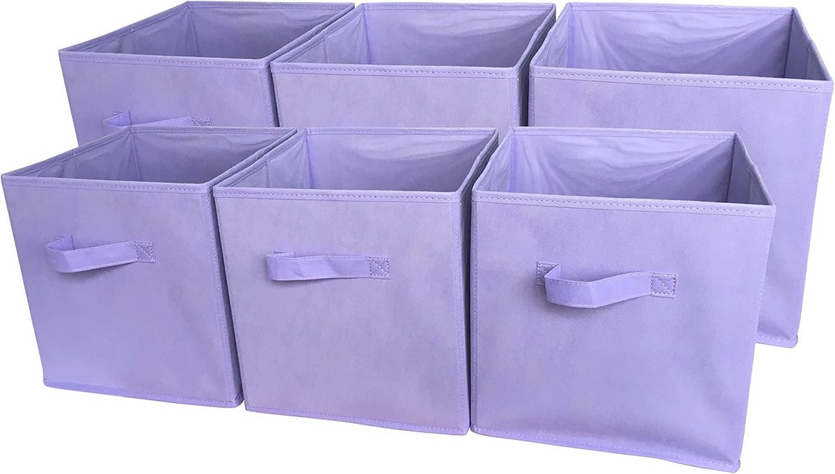 Opvouwbare opslagkubus met deksel - 6 Pack lichtpaars