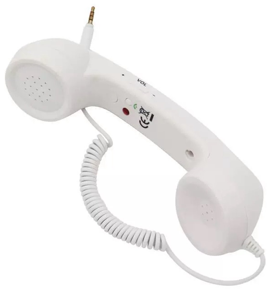 Retro oortelefoon voor mobiele telefoons - comfortabel bellen - klassieke retro technologie - heldere gesprekken - instelbare toon - retro oortelefoonmicrofoon voor smartphones - 3,5 mm jack - Wit