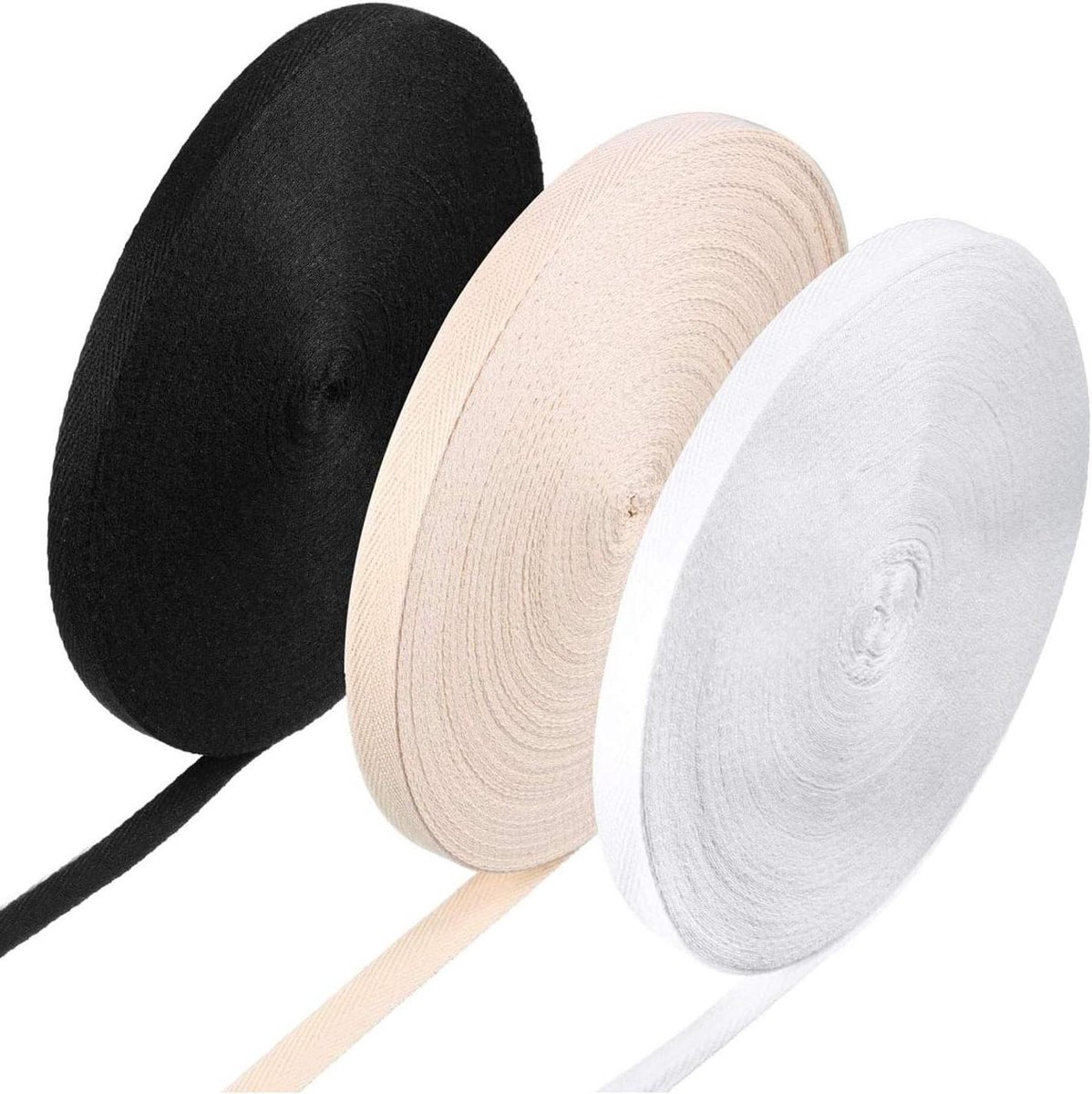 Allecta - Visgraat Katoenen Keperstof Tape Lint - Natuurlijke Singelband Biaisband - DIY Ambachten Naaien - 3 Rollen (3/8 inch/1 cm breed)