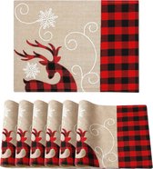 Set De Table De Noël - Lot De 18 Pièces (6 Sets, 6 Dessous De Verre, 6 Couverts) - PVC Résistant - Motifs Renne Et Flocons - Pour Fêtes, Mariage, Dîner