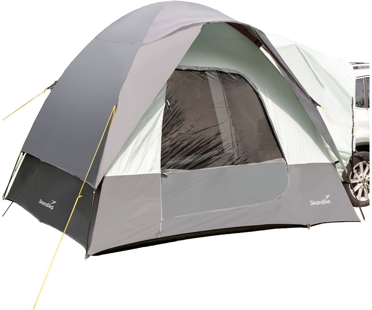 Skandika Hecktent Pitea SUV Protect - 4 personen, gerecycled tentmateriaal, vrijstaand, vast ingenaaide tentvloer, 2,2 m stahoogte, ramen, 3000 mm waterkolom, muggengaas, 3 x 3 m | voor auto, SUV, bus