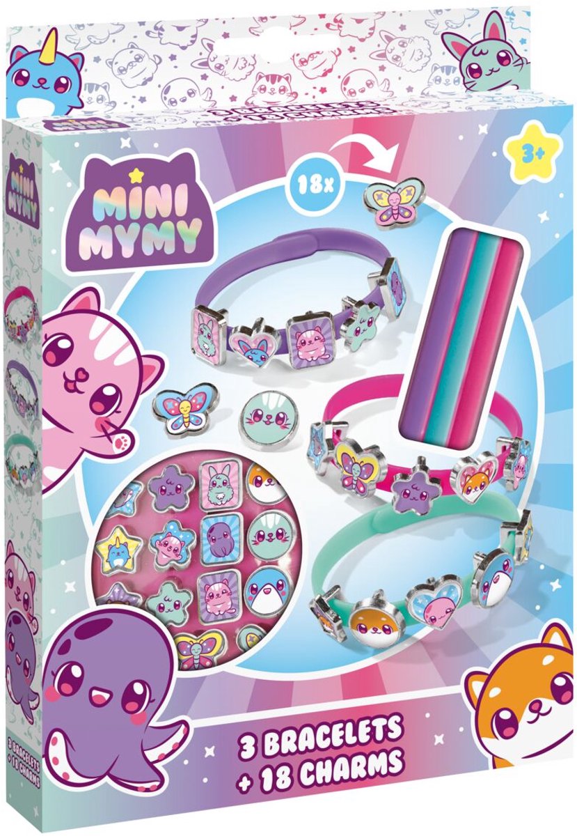 Totum Mini MyMy 3 armbandjes maken met 18 schuifbedels - vrolijk kawaii thema - speelgoed vanaf 3 jaar