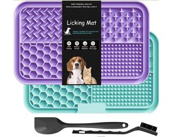 BOTC Likmat Hond met Silicone spatulas - 4-Delig Likmat Voermat Hond - voermat - Slowfeeder Hond - Paars en Cyaan