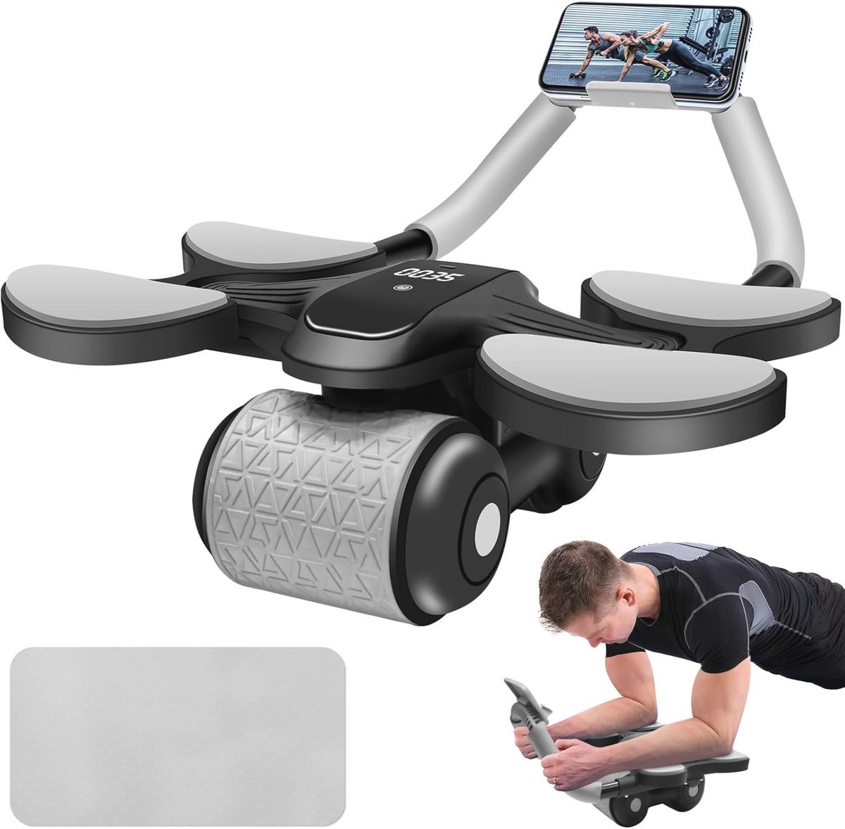 Verstelbare Ab Roller met Automatische Rebound en LCD-Display voor Effectieve Thuis Workouts